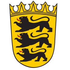 Gelbes Wappen mit drei schwarzen Löwen und gelber Krone