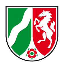 Green red coat of arms with white river and horse