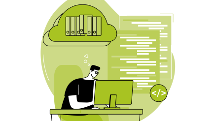 Illustration eines Nutzers, der in der Cloud gespeicherte Daten analysiert – symbolisiert die flexible Lizenzierung von Qlik Cloud Analytics.