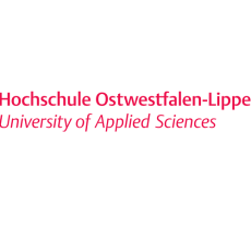 Roter Schriftzug Hochschule Ostwestfalen-Lippe University of Applied Sciences.