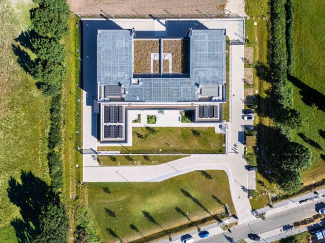 Vogelperspektive auf das AKQUINET Rechenzentrum Victoria Park