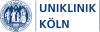 Blaues Wappen mit blauem Schriftzug Uniklinik Köln