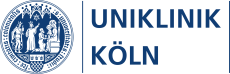 Blaues Wappen mit blauem Schriftzug Uniklinik Köln