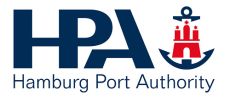 Rotes Hamburglogo Hostentor mit Anker und blauer Schrift HPA Hamburg Port Authority