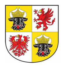 Gelb weißes Logo mit schwarzen Ochsen und roten Drachenvnögeln