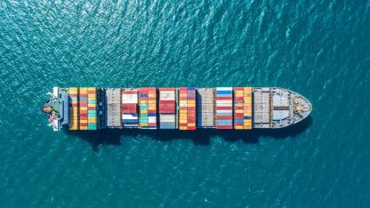 Container ship at sea.