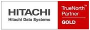 Red-gray logo of HITACHI - HITACHI Data Systems - TrueNorth Partner Gold