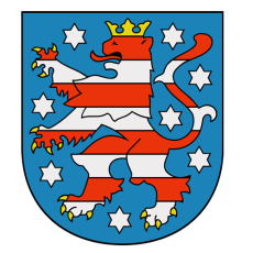 Blue coat of arms with red and white striped lion