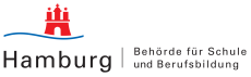 Schriftzug Hamburg und Behörde für Schule und Berufsbildung mit Hamburg Wappen.