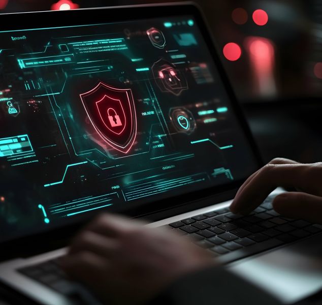 Laptop mit Icon für Sicherheit.