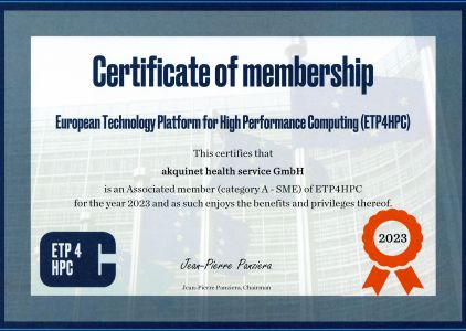 Certificate European Technology Platform for High Performance Computing (ETP4HPC) - AKQUINET