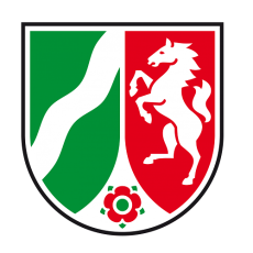 Grün rotes Wappen mit weißem Fluss und Pferd