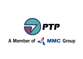 Blaues und braunes PTP Logo. A Member of MMC Group.