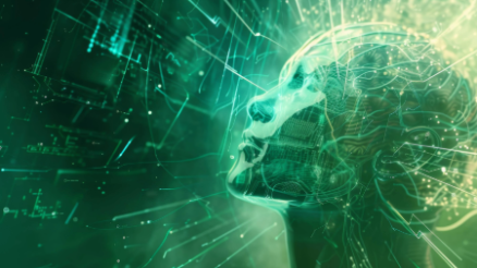 Ein digitales Profil eines menschlichen Kopfes im futuristischen Design, das für KI-Themen steht.