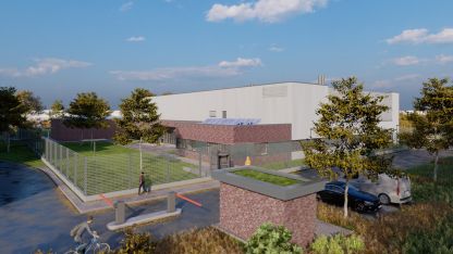 Grafischer Entwurf vom neuen AKQUINET Rechenzentrum: Victoriapark Hamburg-Rahlstedt - nachhaltig, ausfallsicher & zukunftsweisend.