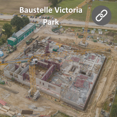 Baustelle Victoria Park. Vogelperspektive auf die Baustelle des Rechenzentrums.