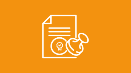 Icon mit Dokument und Siegel, das Qualitätssicherung widerspiegelt.